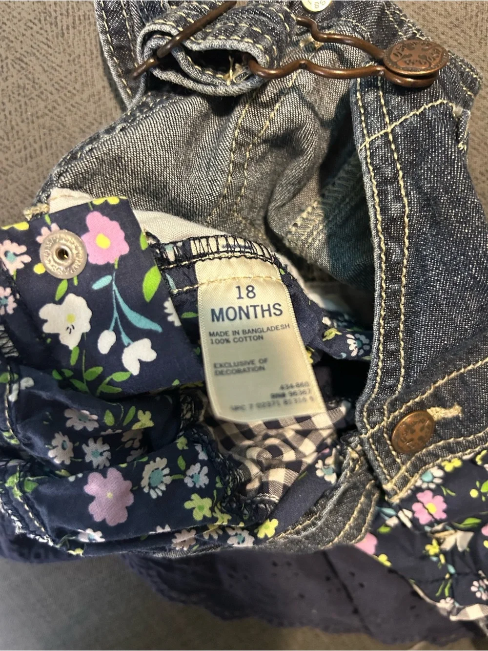 OshKosh B'gosh Navy Denim Floral & Gingham Tiered Overall Dress